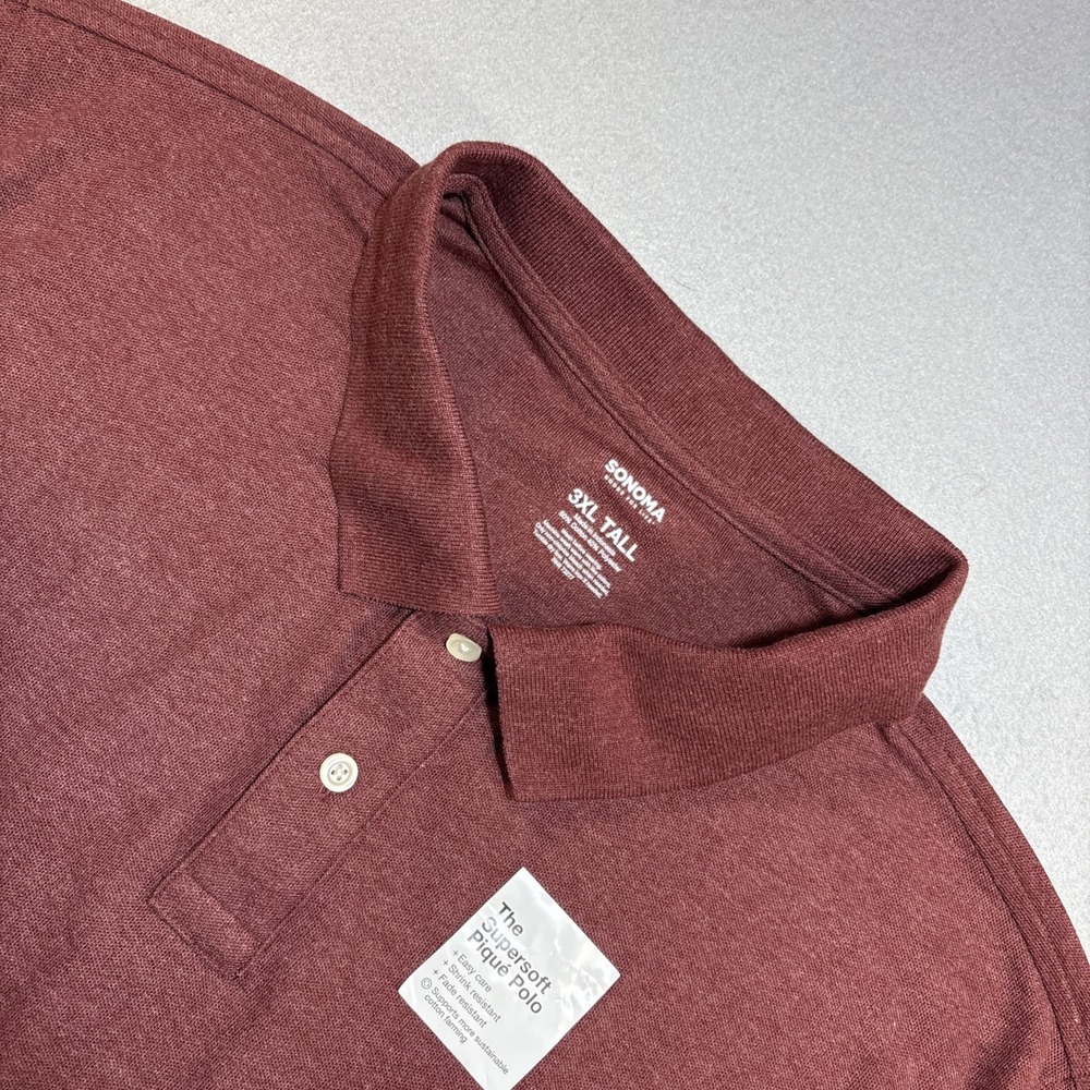 Sonoma Polo Shirt Mens 3XL Tall Red Golf Outdoor Casual Rugby Short Sleeve NEW